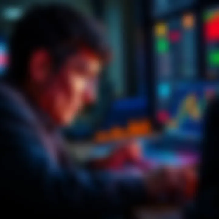 A person looking at Bitcoin charts on a laptop with a thoughtful expression, reflecting uncertainty in the crypto market.