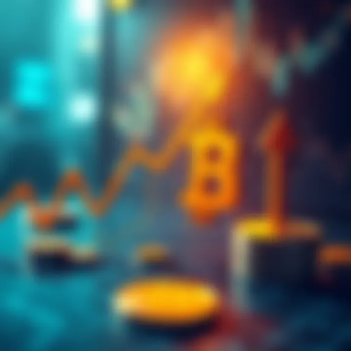 Bitcoin Market Surge Graph showing Bitcoin price increase with upward trend arrows and investment icons