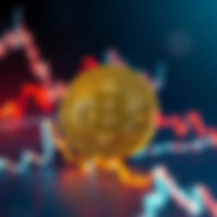 A graphic showing Bitcoin symbol surrounded by market trend lines and economic indicators.