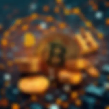 A visual representation of Bitcoin symbols intertwined with mathematical formulas and cryptographic elements, showcasing the link between cryptocurrency and math.