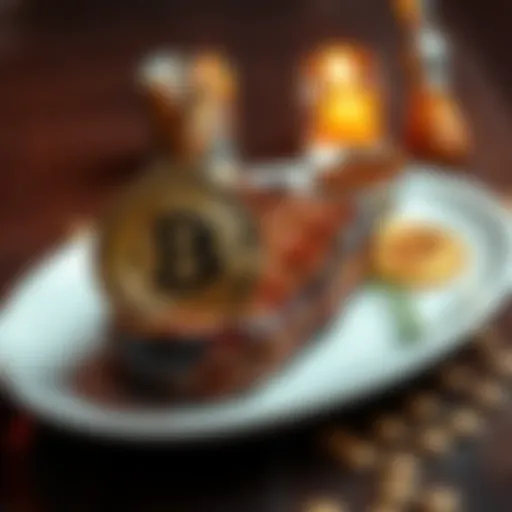 A visual representation of Bitcoin coins placed next to a steak on a plate, highlighting the connection between cryptocurrency and the carnivore diet debate.