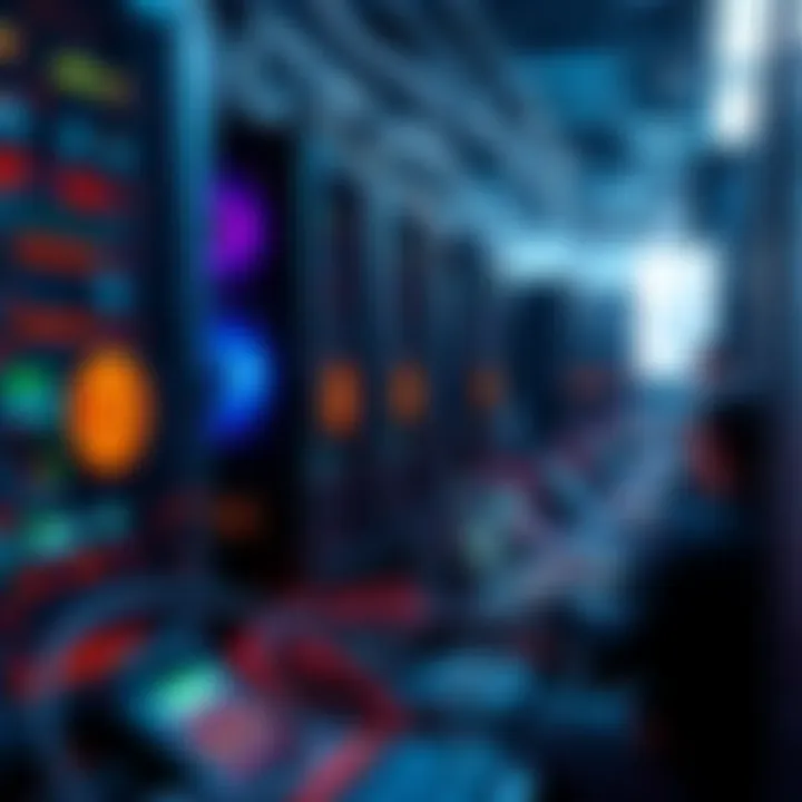 A group of Bitcoin miners operating their rigs, showcasing a busy mining facility with illuminated screens and hardware, indicating a resurgence in activity due to increased hashrate.