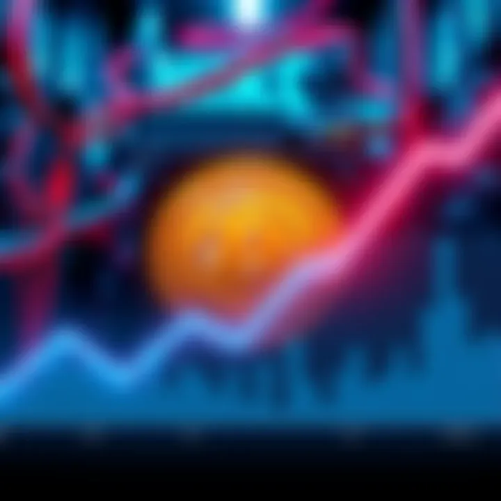 A visual representation of Bitcoin with a mining machine and a downward graph showing the possible decline in value if mining stops