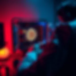 A person setting up Bitcoin mining software on a personal computer with graphics cards displayed