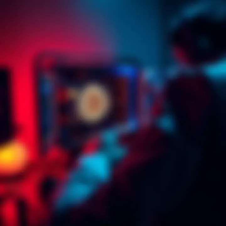 A person setting up Bitcoin mining software on a personal computer with graphics cards displayed