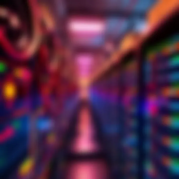 A Bitcoin mining farm with rows of computers working to validate transactions and secure the network
