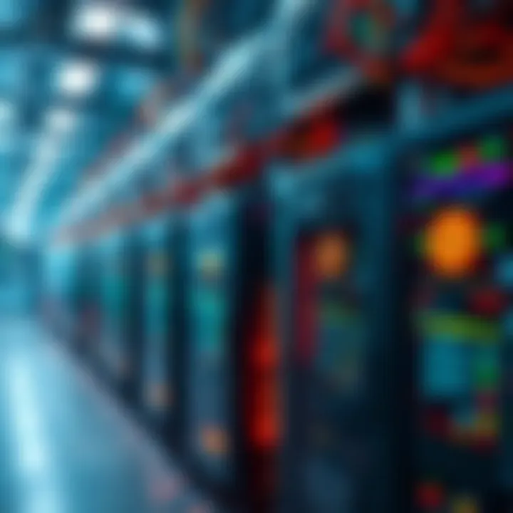 A group of powerful computers working in a cryptocurrency mining facility, showcasing the importance of Bitcoin mining profitability.