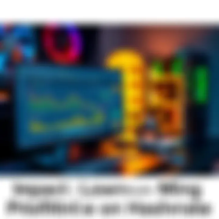 A computer setup running Bitcoin mining software, showing graphs of profitability and hashrate decline, with a laptop and mining hardware in the background.