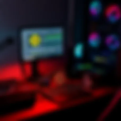 A basic Bitcoin mining rig consisting of a small computer, mining software on screen, and affordable mining equipment placed on a desk