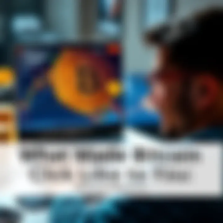 A person looking at a laptop screen with Bitcoin charts and coins, showing excitement and realization about cryptocurrency.