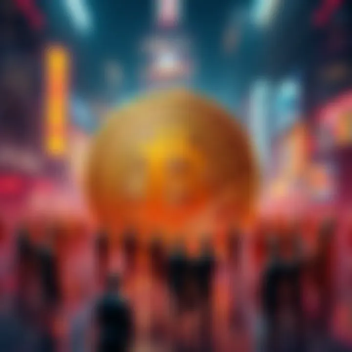 A graphic showing a giant Bitcoin symbol surrounded by smaller figures representing individual investors looking on, illustrating institutional control over Bitcoin ownership.