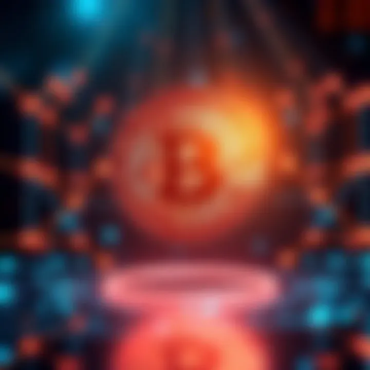 A large, glowing Bitcoin symbol stands in the center, surrounded by digital elements that show connectivity and innovation in a decentralized world.