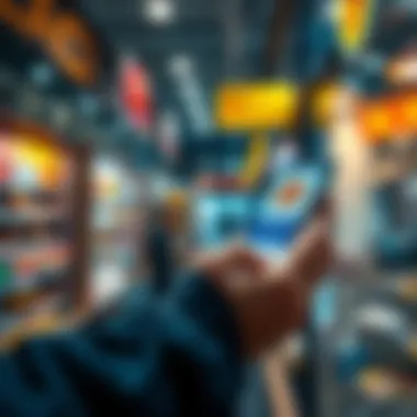 A person making a payment with Bitcoin using a smartphone at a store