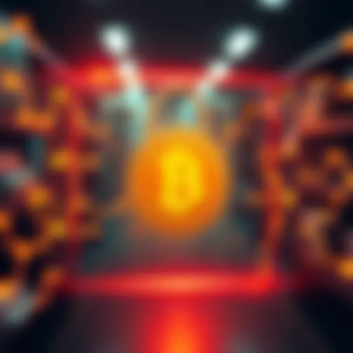 A digital representation of a Bitcoin paywall for accessing files, featuring a lock symbol and Bitcoin icon, indicating secure transactions for digital content