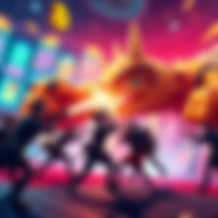 Boss fight in Bitcoin Block Wars Players battling a giant pizza boss in a colorful game arena on Bitcoin Pizza Day