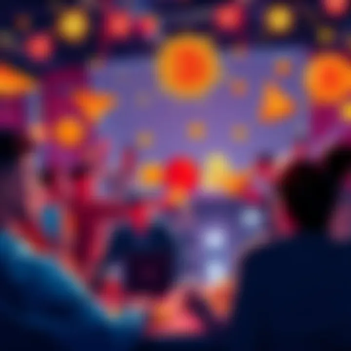 A festive scene of people celebrating Bitcoin Pizza Day with pizza and Bitcoin symbols, showcasing the connection between Bitcoin and the famous 10,000 BTC pizza transaction.