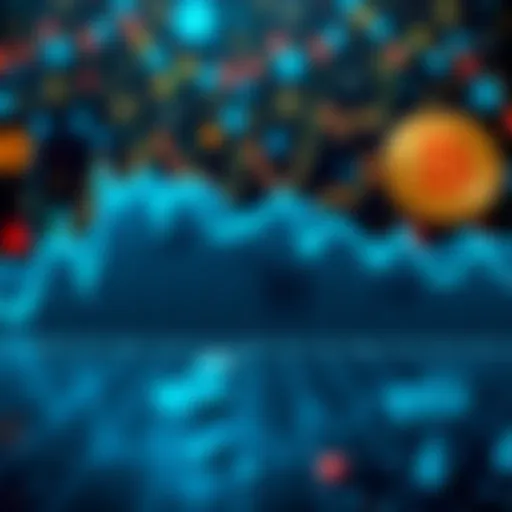 Bitcoin Price Chart A chart showing a slight decrease in Bitcoin's value with a downward trend line and digital asset symbols in the background.