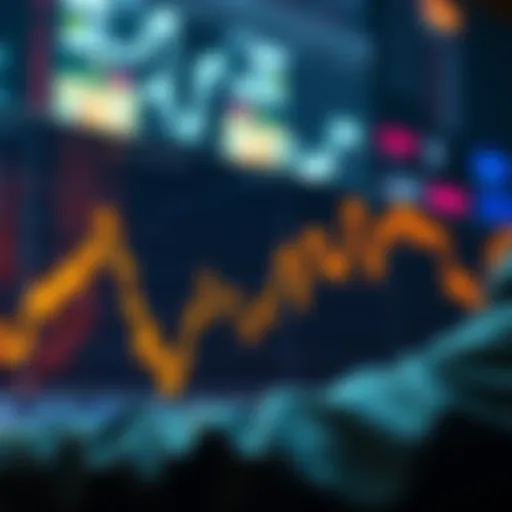 A Bitcoin price chart showing a downward trend with worried investors looking at it
