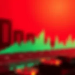 A graph showing a downward trend in Bitcoin prices, indicating market downturns, with a bright red background.