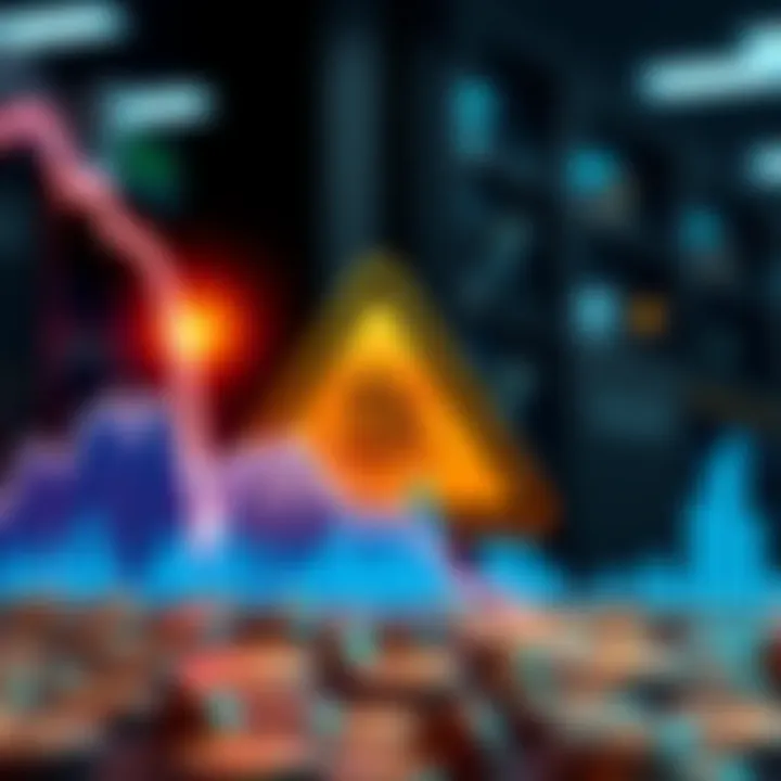 A graphic showing a downward trend for Bitcoin prices, symbolizing a potential drop to $10,000, with a warning sign in the background.