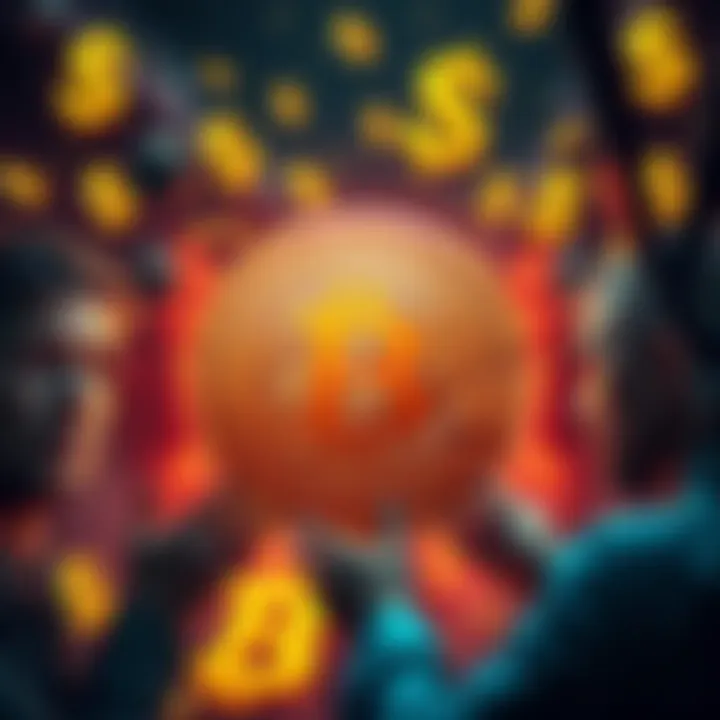A graphic showing Bitcoin valued at $1 million now listed for $70,000 with a shocked expression on people's faces and dollar signs around.