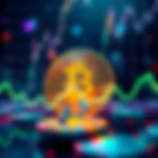 Bitcoin logo with a graph showing rise and fall in value, highlighting dramatic changes from high to low