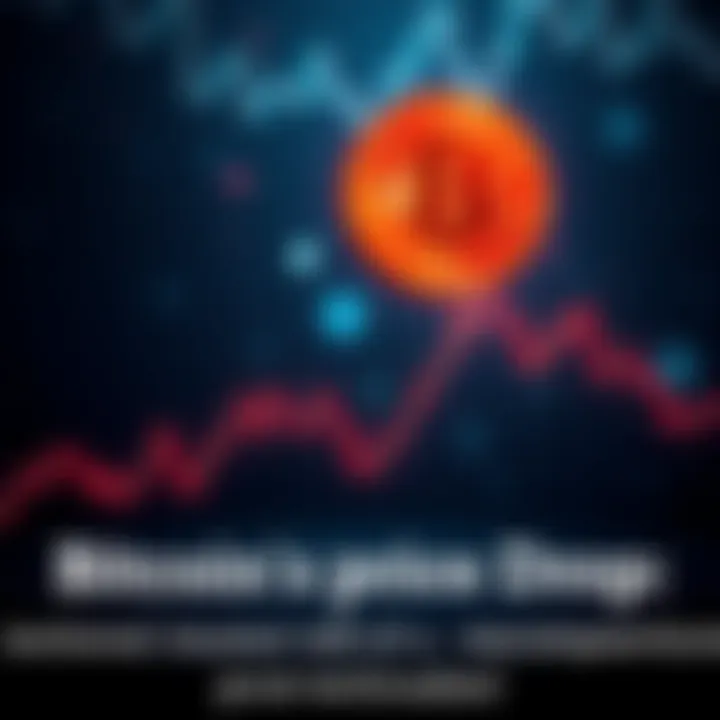 Bitcoin price drop A graph showing Bitcoin's decline in value with a downward trend line, representing emotional reactions from traders.