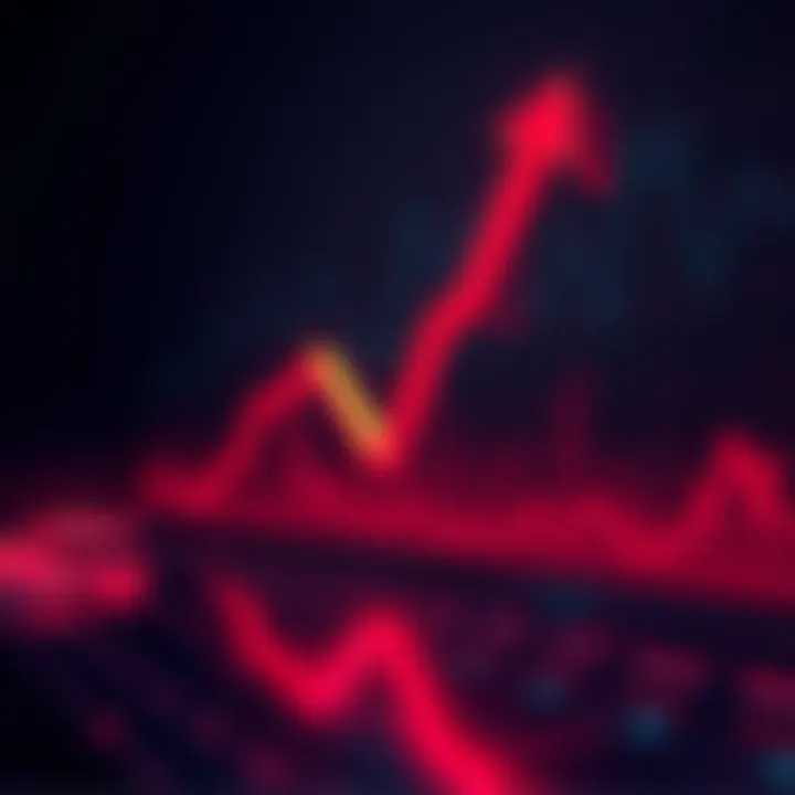 A downward trending graph symbolizing Bitcoin's price decline with a red arrow pointing down, reflecting concerns in the market.