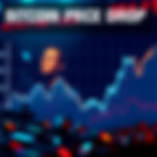 A graphic showing a downward trend in Bitcoin price with a sad investor looking at their losses.