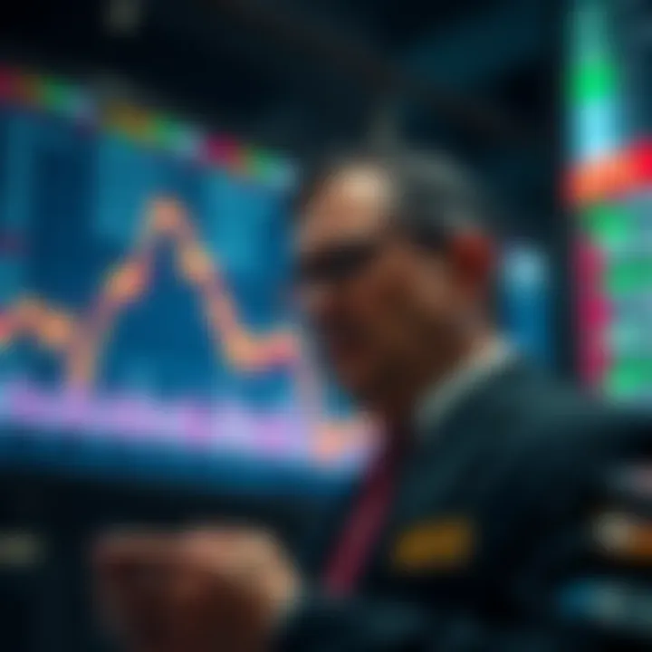 Graph showing a sharp decline in Bitcoin prices with a worried trader in the foreground