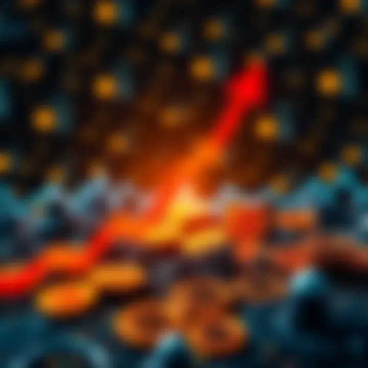 A graphic showing a downward trend with Bitcoin symbols, representing the predicted decline to $10,000.