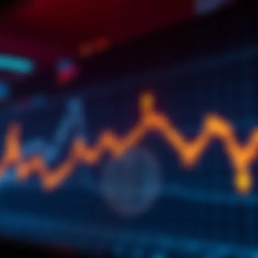 Graph showing a decline in Bitcoin prices with downward arrows and market trend lines