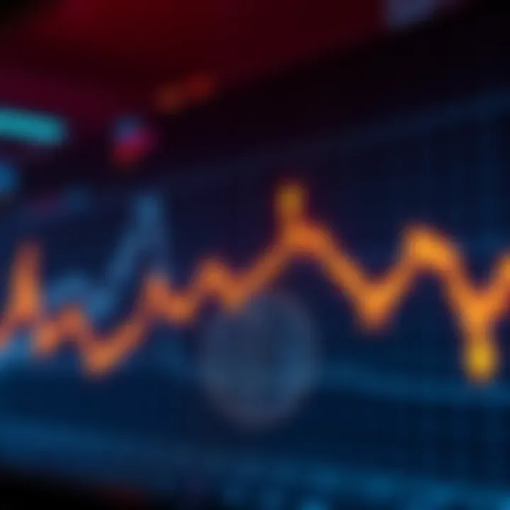 Graph showing a decline in Bitcoin prices with downward arrows and market trend lines