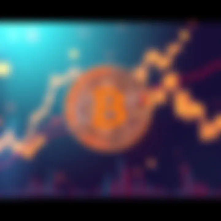 An illustration showing a downward trend in Bitcoin prices with a coin graphic and a graph in the background.