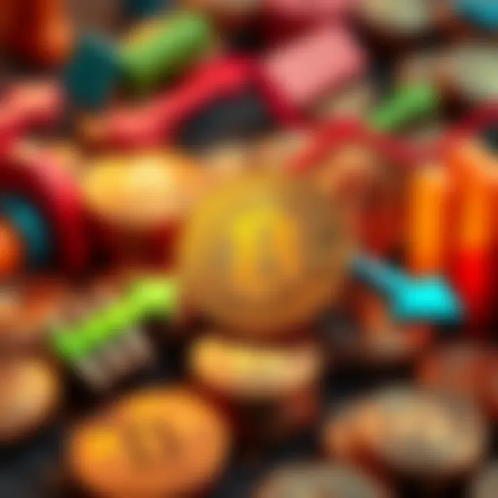 Coins representing Bitcoin with arrows showing movement, symbolizing changes in ownership and market activity.