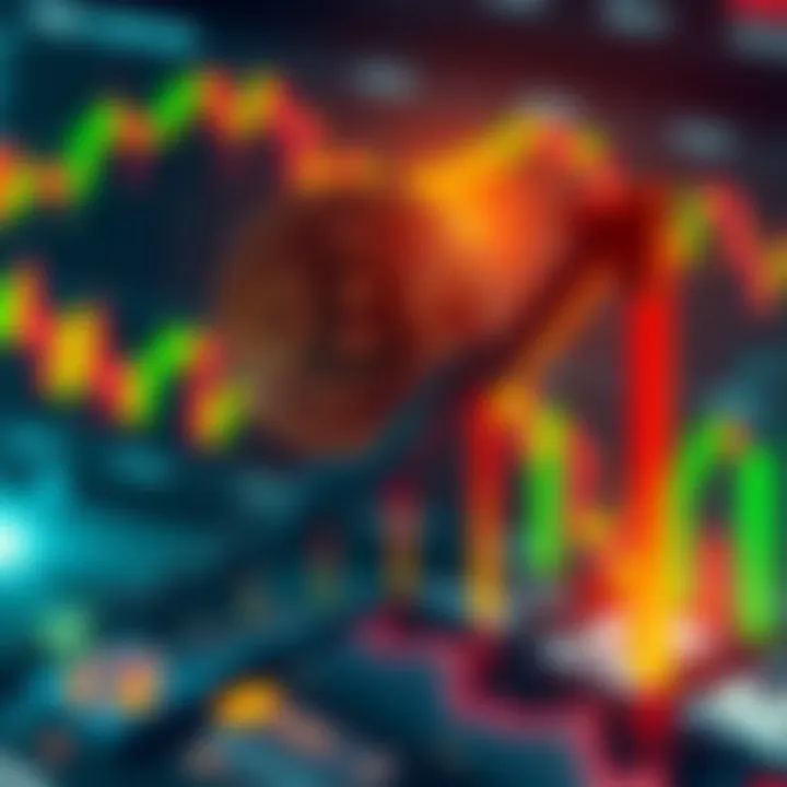 A graphic showing a Bitcoin symbol rising with arrows indicating upward trends and a background of cryptocurrency charts.