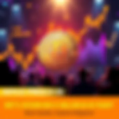A visual representation of Bitcoin with price predictions ranging from one to ten million dollars highlighted, surrounded by a backdrop of rising graphs and enthusiastic investors discussing.