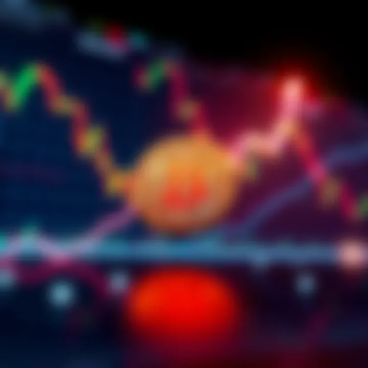 A graphic showing Bitcoin logo with a rising trend line and a background of financial charts