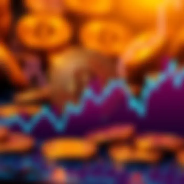 Illustration showing Bitcoin coins with a fluctuating graph indicating price changes