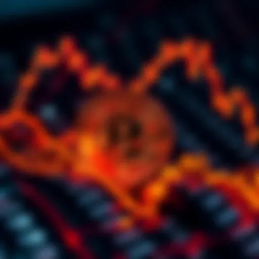 A visual representation of Bitcoin price spikes with a declining supply graph in the background