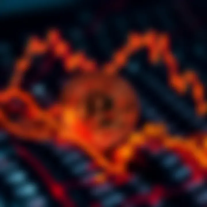 A visual representation of Bitcoin price spikes with a declining supply graph in the background