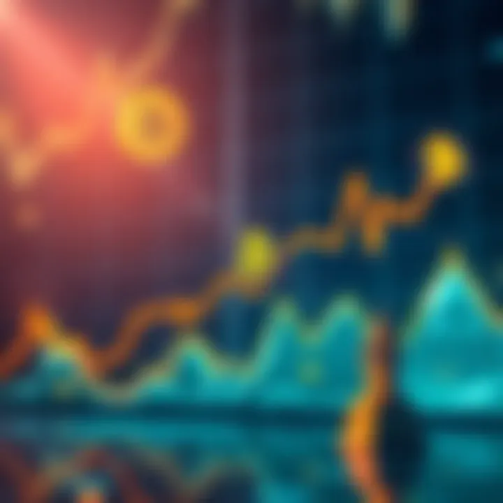A graph showing Bitcoin price fluctuations with potential intervention symbols like government buildings and currency icons