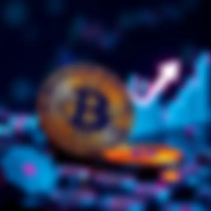 Graphic showing a significant increase in Bitcoin's price, with an upward arrow symbolizing the surge.