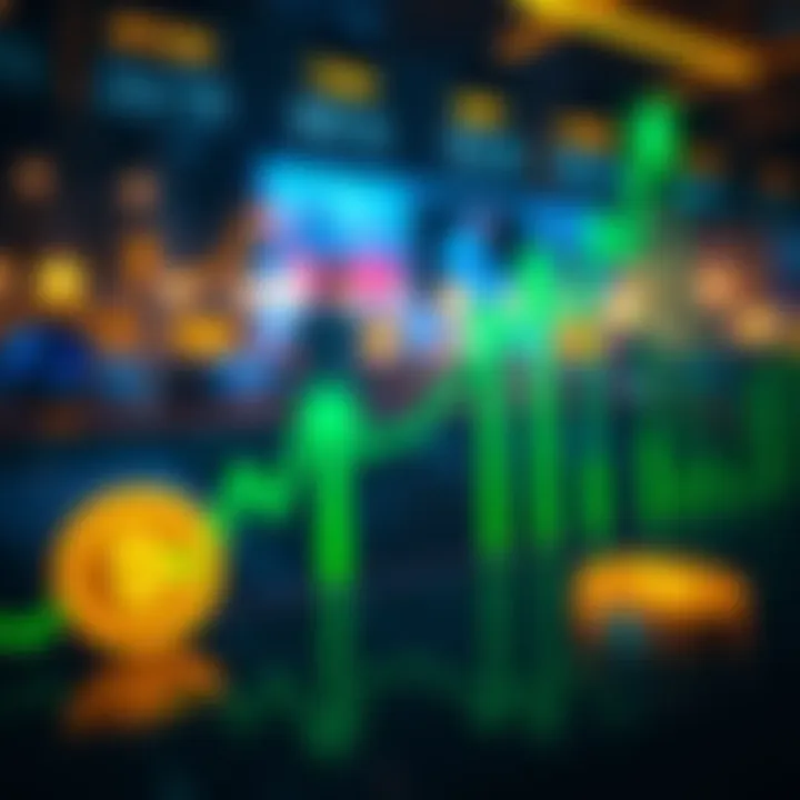 A chart showing a 9% increase in Bitcoin value over a day with green upward arrows indicating growth.