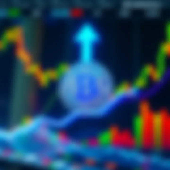 A graphic showing Bitcoin logo with an arrow pointing upward, indicating a price rise to $74,009, set against a backdrop of financial charts.