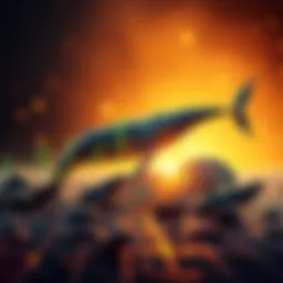 Graph showing Bitcoin price rising with whale icons in the background