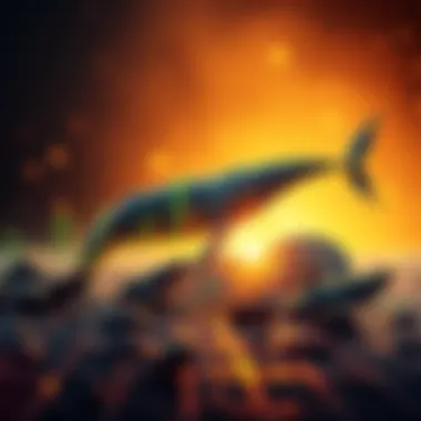 Graph showing Bitcoin price rising with whale icons in the background