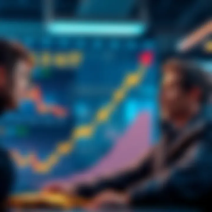 Bitcoin Price Surge A graph showing Bitcoin prices rapidly increasing, with retail traders looking surprised and concerned.