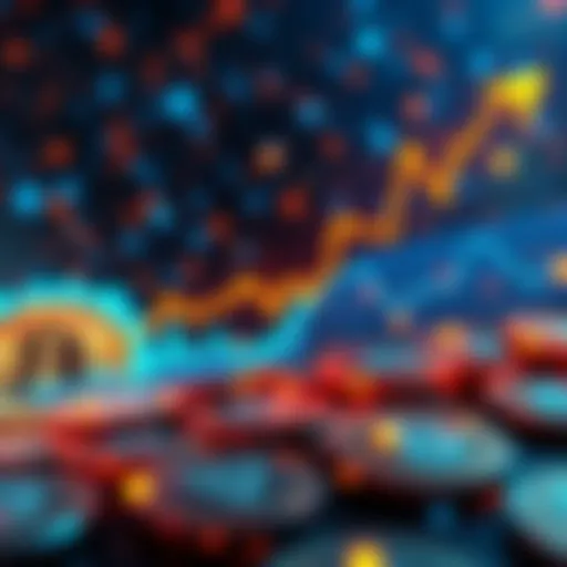 A graphic showing a rising Bitcoin price chart against a backdrop of digital currency symbols