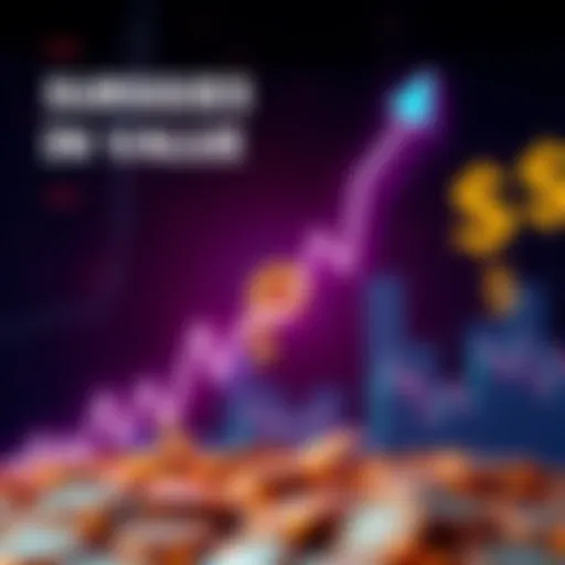 A graphic showing Bitcoin's price increase, represented by an upward trending line on a chart, with dollar signs in the background, symbolizing financial growth.